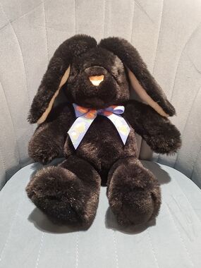 Vintage 1993 Gund Black Bunny Plush with Patterned Bow